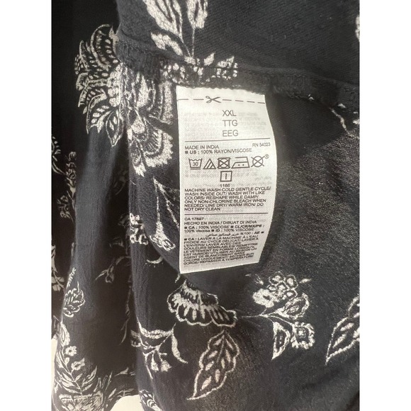 Old Navy Floral Print Ruffle Sleeve Top Blouse Womens XXL Black White - Picture 4 of 5